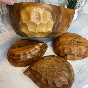 Vintage Monkey Pod Salad Big Bowl + 3 small bowls